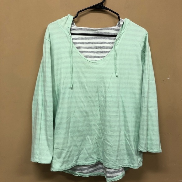 Gap Reversible Hooded Pullover Top Gray Stripe - Picture 3 of 6